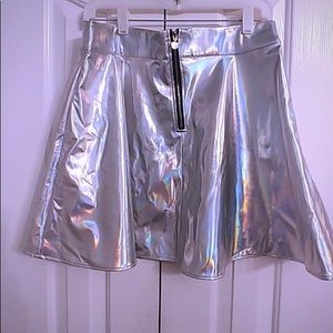 Silver metallic flare mini skirt